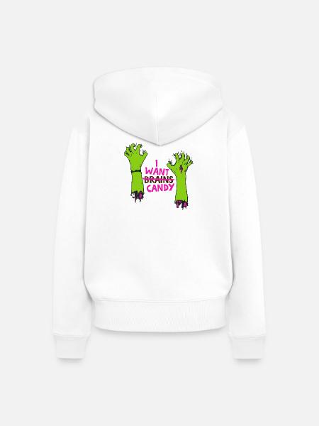Zombiehände mit Candy-Spruch - Frauen Premium Bio Zip Hoodie - Weiß
