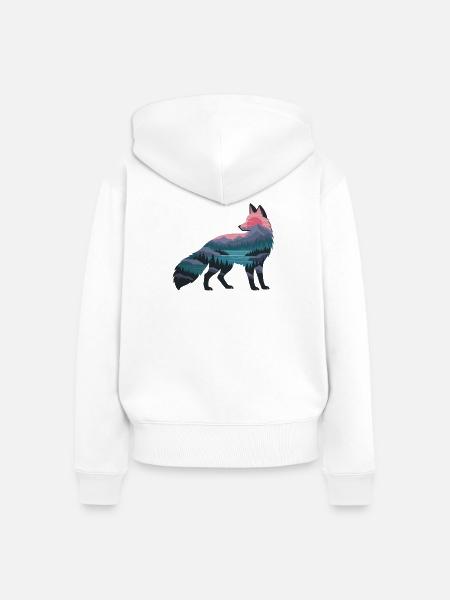Wolfsilhouette mit Naturpanorama - Frauen Premium Bio Zip Hoodie - Weiß