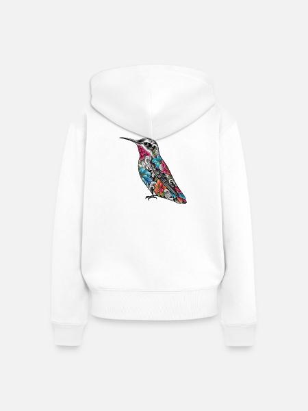 Kolibri Floral Tattoo-Stil - Frauen Premium Bio Zip Hoodie - Weiß