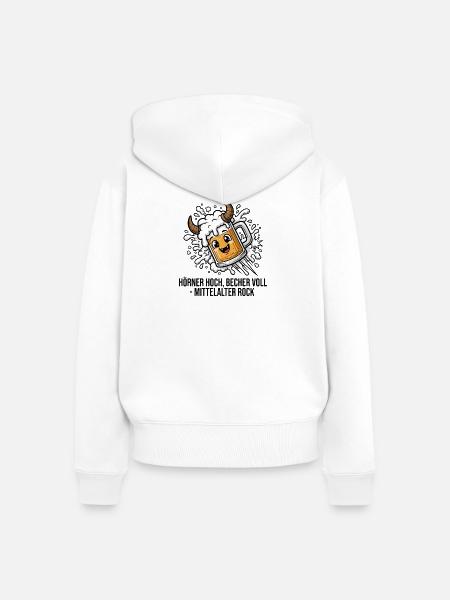 Bierkrug mit Hörnern Mittelalter-Rock - Frauen Premium Bio Zip Hoodie - Weiß