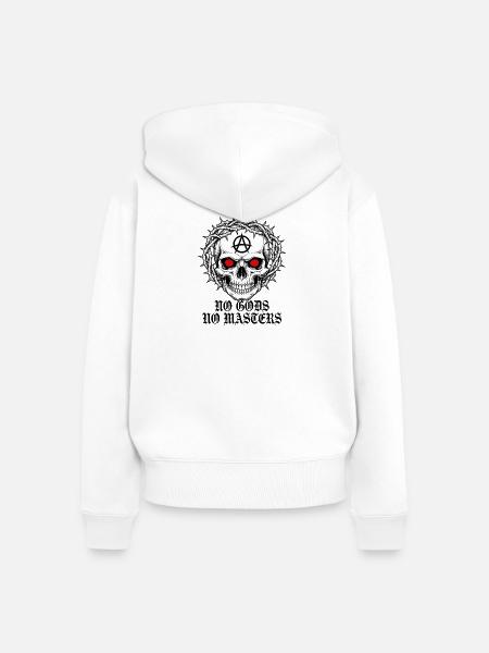 Anarchieschädel mit Dornenkrone - Frauen Premium Bio Zip Hoodie - Weiß