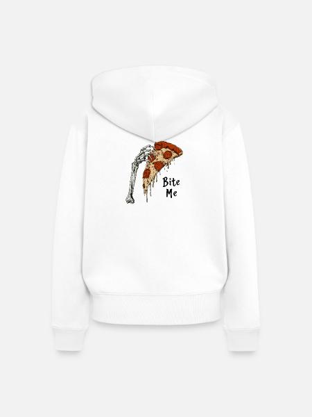Knochenhand Pizza Bite Me - Frauen Premium Bio Zip Hoodie - Weiß