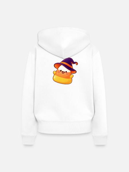 Kuscheliger Candy-Kürbis mit Hexenhut - Frauen Premium Bio Zip Hoodie - Weiß