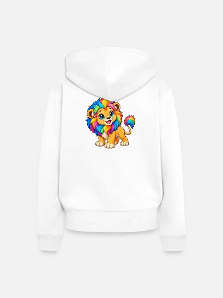 Kawaii Mehrfarbiger Regenbogenlöwe - Frauen Premium Bio Zip Hoodie - Weiß