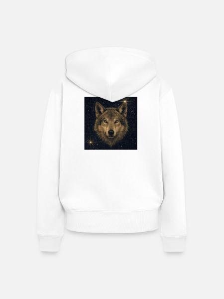 Wolf im Sternenmeer - Frauen Premium Bio Zip Hoodie - Weiß