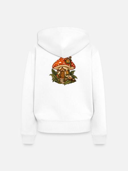 Pilzteehaus – Gemütliches Waldhaus - Frauen Premium Bio Zip Hoodie - Weiß