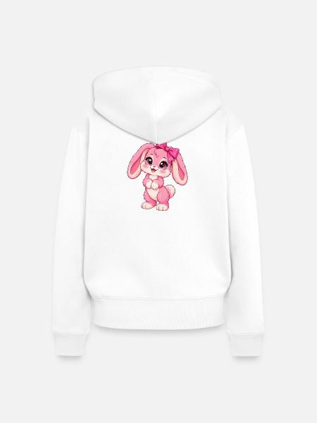 Kawaii-Pinkkiefer mit großem Bogen - Frauen Premium Bio Zip Hoodie - Weiß