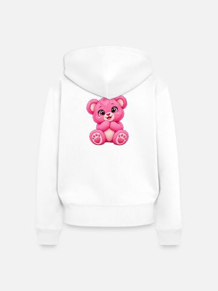Kawaii Pinker Teddybär - Frauen Premium Bio Zip Hoodie - Weiß