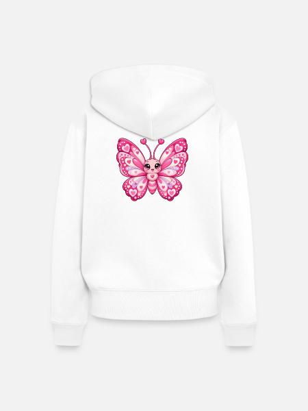 Kawaii-Rosa Schmetterling mit Herzen - Frauen Premium Bio Zip Hoodie - Weiß