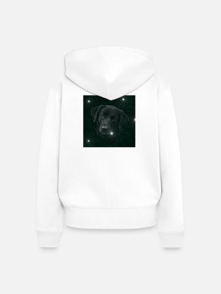 Weltraumhund im Sternenmeer - Frauen Premium Bio Zip Hoodie - Weiß
