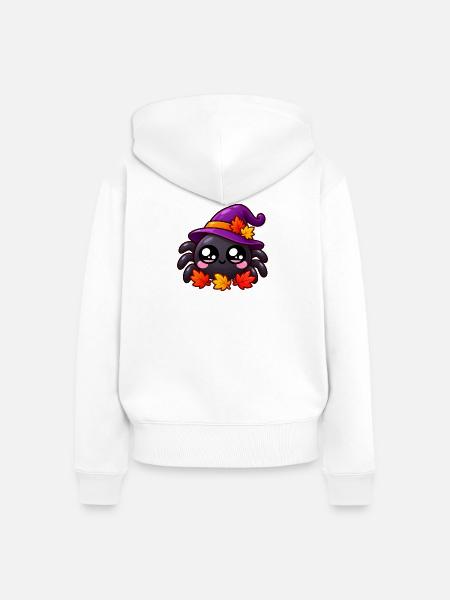 Herbst-Spinnenhut Lila und Blätter - Frauen Premium Bio Zip Hoodie - Weiß