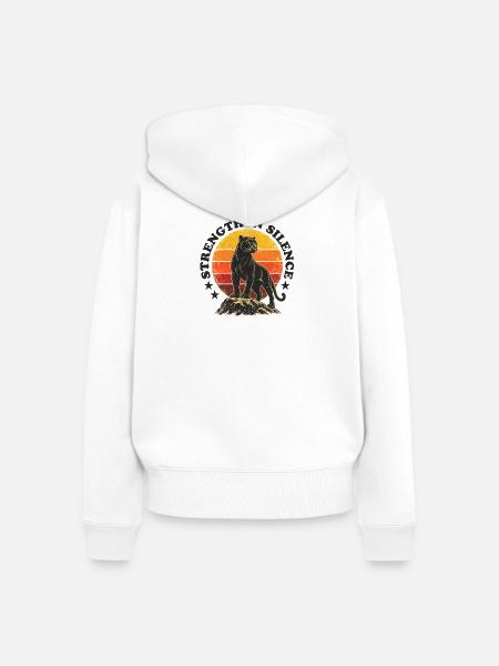 Retro Panther - Strength in Silence - Frauen Premium Bio Zip Hoodie - Weiß