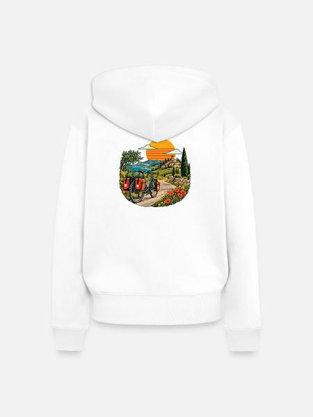 Sonnenuntergangs Radreise am Meer - Frauen Premium Bio Zip Hoodie - Weiß