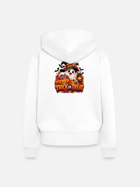 Halloween Geist mit Kürbisschatz - Frauen Premium Bio Zip Hoodie - Weiß