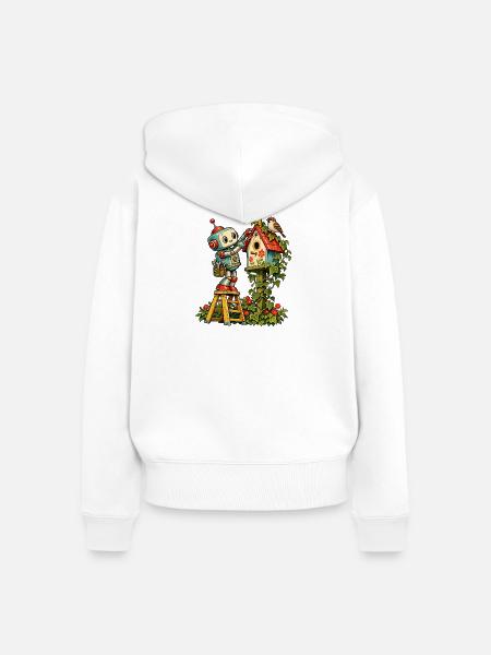 Robot malt Vogelhaus Idyll - Frauen Premium Bio Zip Hoodie - Weiß
