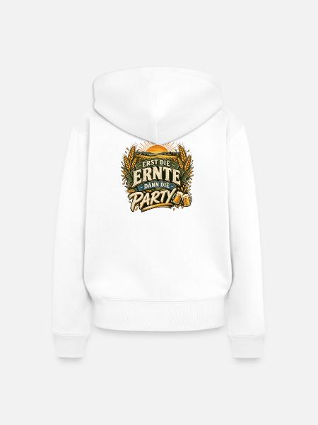 Erst die Ernte, dann Party - Frauen Premium Bio Zip Hoodie - Weiß