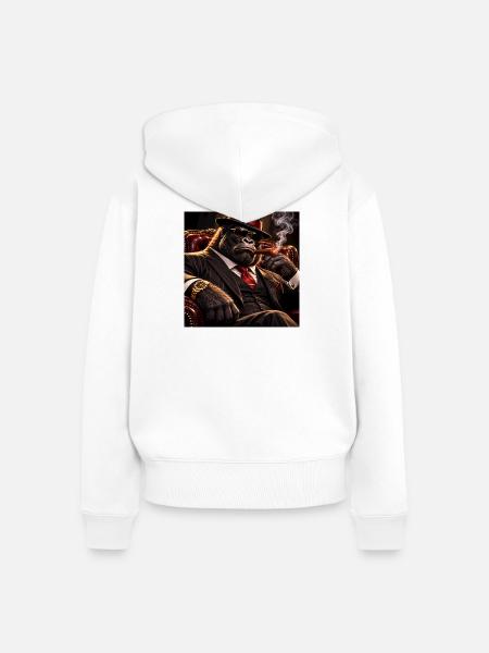 Gorilla-Dandy im Smoking und Zigarre - Frauen Premium Bio Zip Hoodie - Weiß
