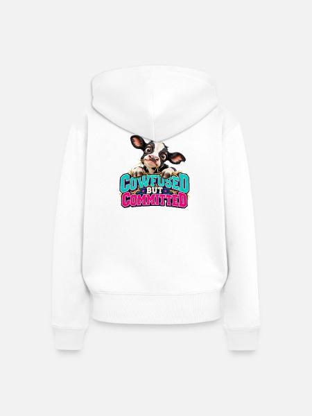 Cowfused But Committed - Frauen Premium Bio Zip Hoodie - Weiß