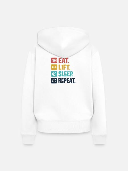 Essen, heben, schlafen, wiederholen - Frauen Premium Bio Zip Hoodie - Weiß