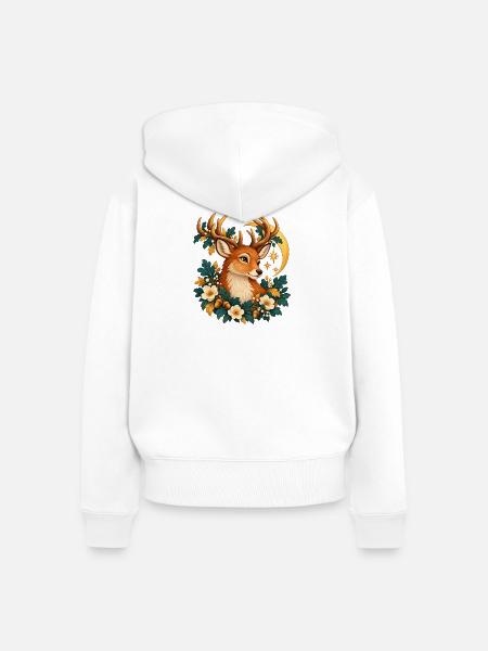 Florale Mondhirsche - Frauen Premium Bio Zip Hoodie - Weiß