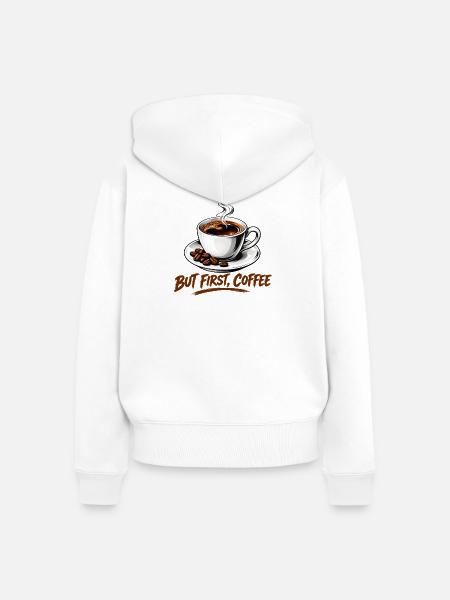 Aber der erste Kaffee Klassischer Espresso-Becher - Frauen Premium Bio Zip Hoodie - Weiß