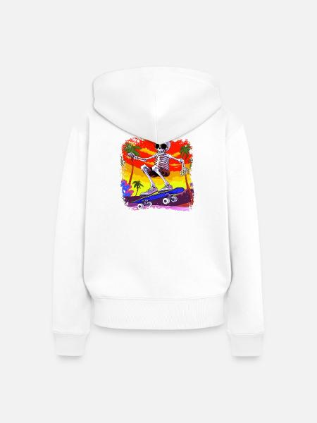 Skelett Skateboarder - Totenkopf - Frauen Premium Bio Zip Hoodie - Weiß