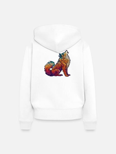 Bunter Wolf Tribal Muster - Frauen Premium Bio Zip Hoodie - Weiß