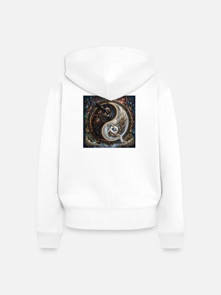 Steampunk Yin Yang Eule - Frauen Premium Bio Zip Hoodie - Weiß