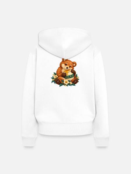 Honig- und Blumenbärenkuscheln - Frauen Premium Bio Zip Hoodie - Weiß