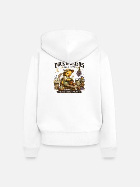 Duck & Daisies Frühlingsgarten - Frauen Premium Bio Zip Hoodie - Weiß