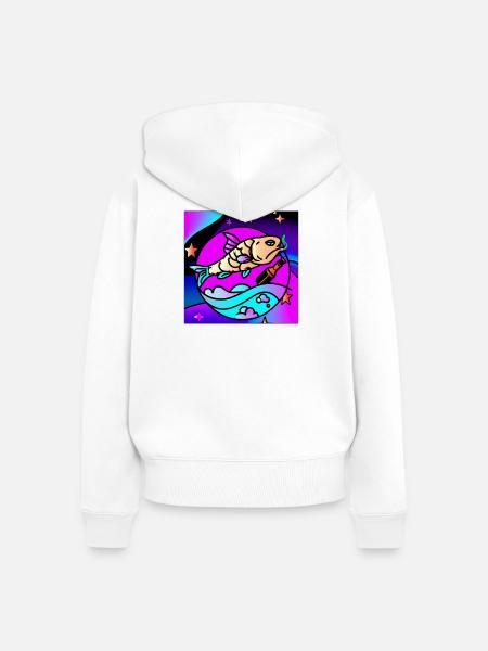 Betrunkener Vaperwave-/Retrowave-Fisch. - Frauen Premium Bio Zip Hoodie - Weiß