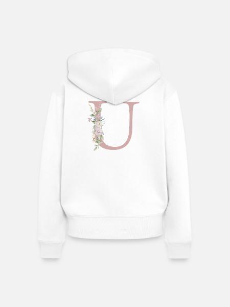 U Monogramm, Floral, personalisierbar - Frauen Premium Bio Zip Hoodie - Weiß