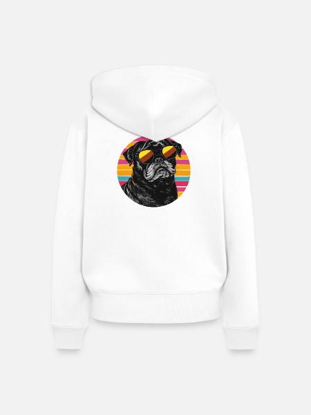 Pug Neon Retro Sonnenbrille - Frauen Premium Bio Zip Hoodie - Weiß