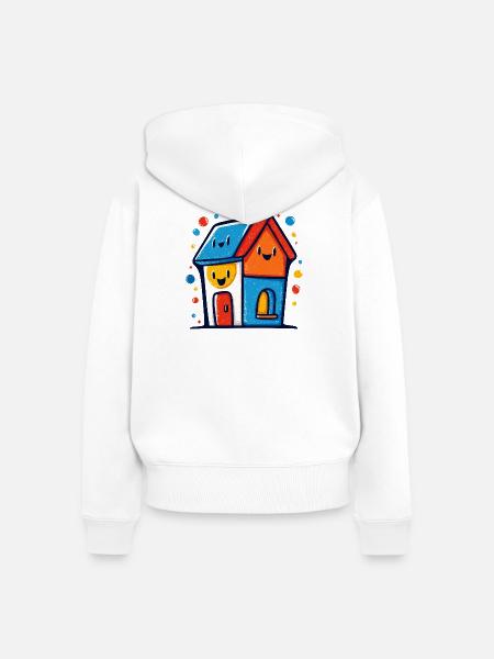 Buntes Haus-Trio mit lachenden Gesichtern - Frauen Premium Bio Zip Hoodie - Weiß