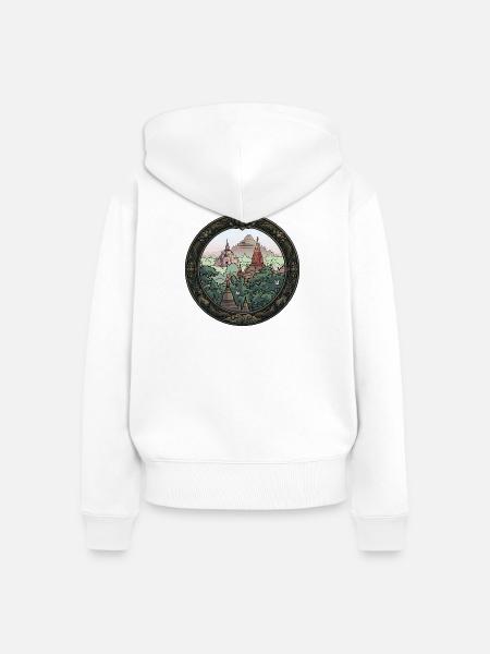Dschungel Tempel Rundbild - Frauen Premium Bio Zip Hoodie - Weiß