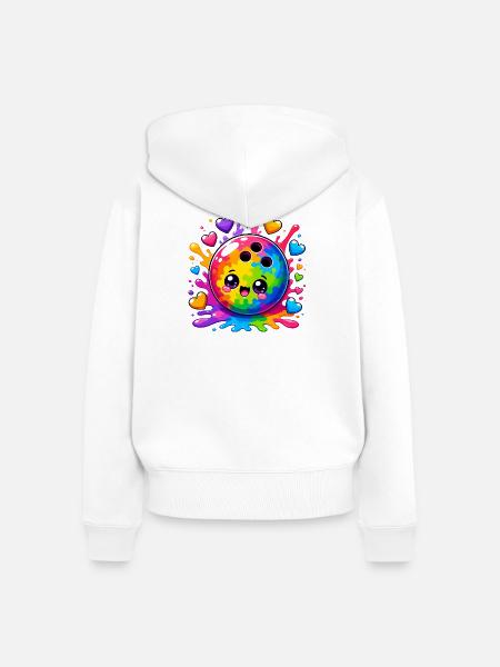 Kunterbunte Bowlingkugel mit Herzen - Frauen Premium Bio Zip Hoodie - Weiß