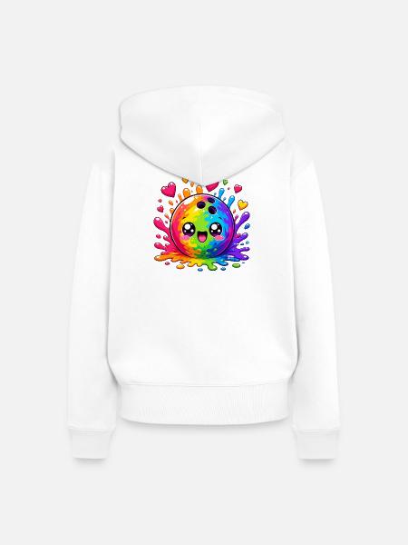 Kunterbunte Farbsplash Bowlingkugel - Frauen Premium Bio Zip Hoodie - Weiß