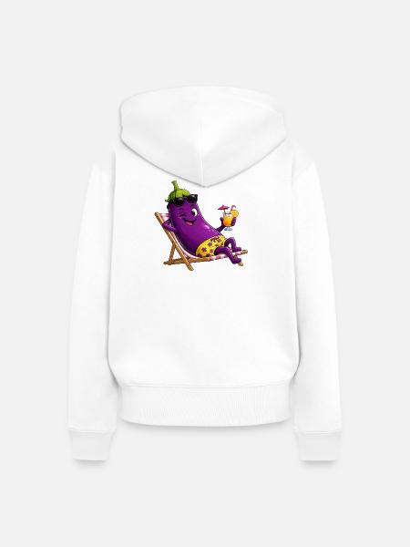 Aubergine im Urlaub in der Sonne - Frauen Premium Bio Zip Hoodie - Weiß