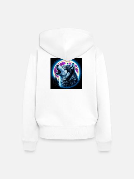 Wolf heult zum Vollmond - Frauen Premium Bio Zip Hoodie - Weiß