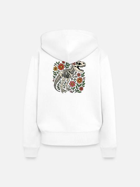 T Rex Skelett mit Blumen - Frauen Premium Bio Zip Hoodie - Weiß