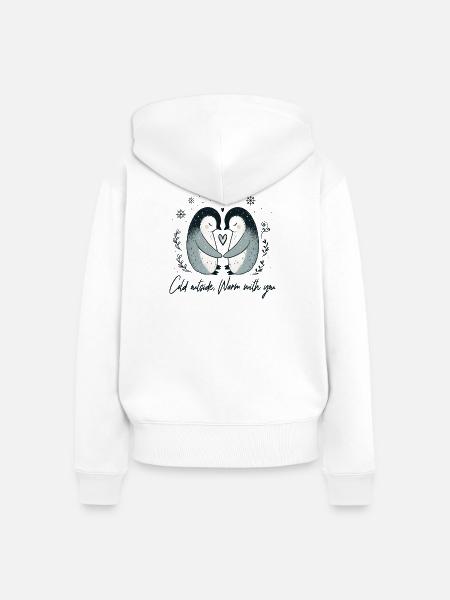 Zwei Pinguine in winterlicher Umarmung - Frauen Premium Bio Zip Hoodie - Weiß