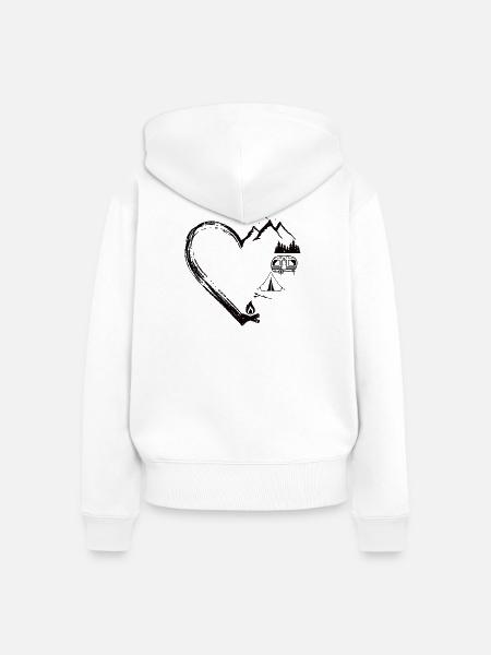 Mountain Heart Camping Patch Design - Frauen Premium Bio Zip Hoodie - Weiß