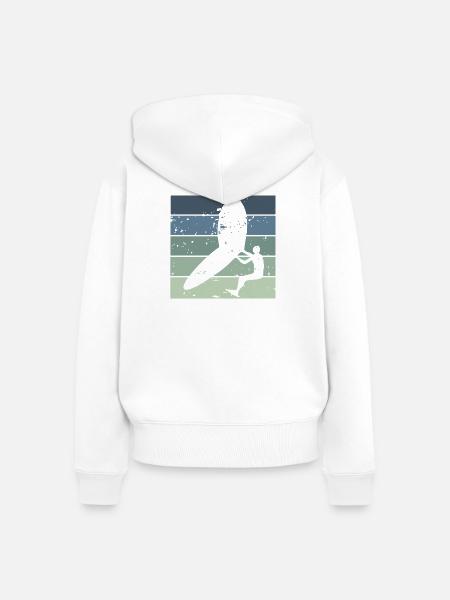 Silhouette Wingfoiler mit Surfbrett - Frauen Premium Bio Zip Hoodie - Weiß