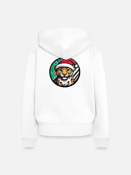 Leopard im Weihnachtsmannhut - Frauen Premium Bio Zip Hoodie - Weiß