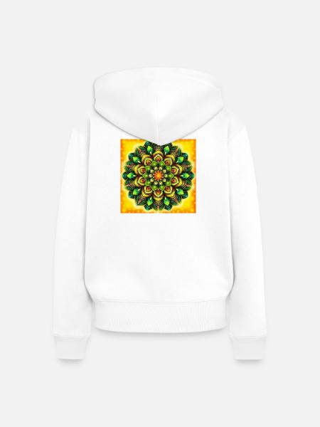 Leuchtendes Mandala-Blütenmuster - Frauen Premium Bio Zip Hoodie - Weiß