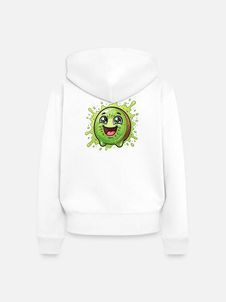 Fröhlicher Kiwi-Splash Cartoon - Frauen Premium Bio Zip Hoodie - Weiß