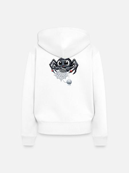 Strickende Spinne - Frauen Premium Bio Zip Hoodie - Weiß