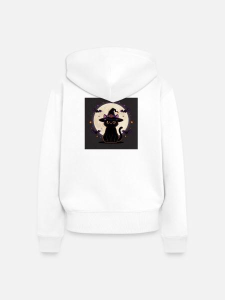 Halloween Hexenkatze – Witchy Cat & Vollmond - Frauen Premium Bio Zip Hoodie - Weiß