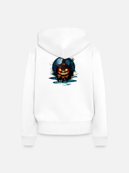 Kürbis mit Hexenhut - Frauen Premium Bio Zip Hoodie - Weiß