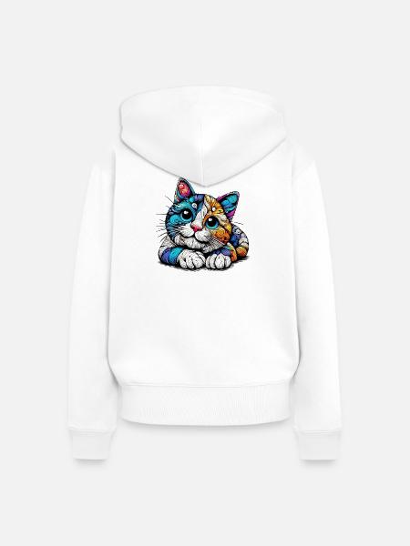 Katze - Frauen Premium Bio Zip Hoodie - Weiß
